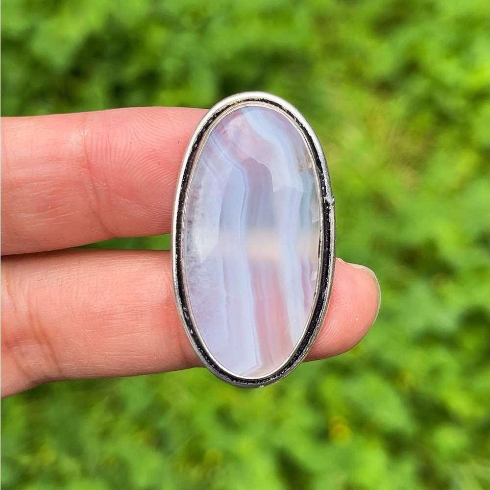 Size 9‎ 925 silver plated blue lace agate ring